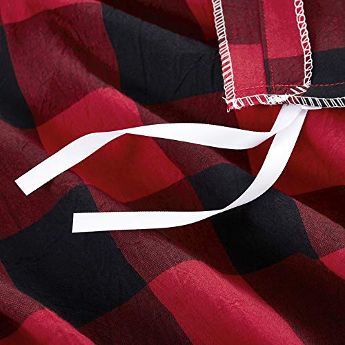  Wake In Cloud - Red Black Plaid Duvet Cover Set, 100% Washed Cotton Bedding, Buffalo Check Gingham Plaid Geometric Checker Pattern, With Zipper Closure (3pcs, Queen Size)
