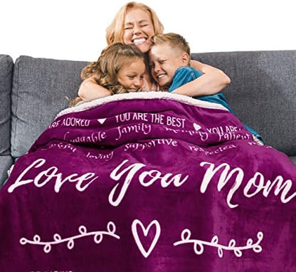  Mothers Day Gifts For Mom Blanket From Daughter Or Son, Thoughtful, Unique Mom Blanket Filled With Sentimental Meaningful Words To Say Love You Mom 60x50 Inches (Grey, Sherpa)