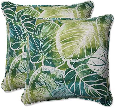  Pillow Perfect Tropic Floral Outdoor Throw Accent Pillow, Plush Fill, Weather, And Fade Resistant, Small Lumbar - 11.5" X 18.5", Blue/Green Botanical Glow, 2 Count