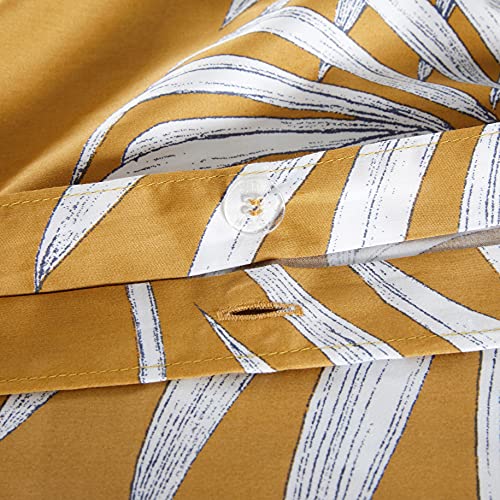  Eikei Midnight Blue Botanical Print Duvet Quilt Cover Egyptian Cotton Bedding Set Modern Luxury Minimal Palm Leaf Dark Charcoal Navy Ocher Floral Watercolor Design 120x98 (Mustard Yellow, Super King)