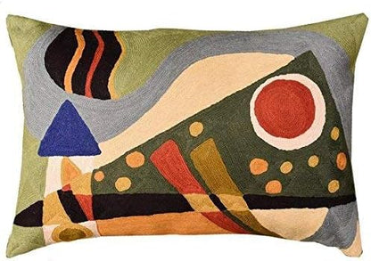 Kashmir Designs Lumbar Cushion Cover Hand Embroidered Wool 13x21 (Lumbar Poppy Pillow Cover Turquoise)