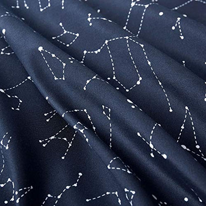  Wake In Cloud - Constellation Comforter Set, Navy Blue With White Space Stars Pattern Printed, Soft Microfiber Bedding (3pcs, Full Size)