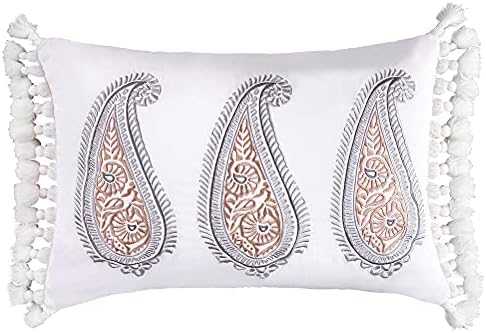  Levtex Home - Tamsin Grey - Decorative Pillow (12X24in.) - Embroidered Trellis - Grey And Off White