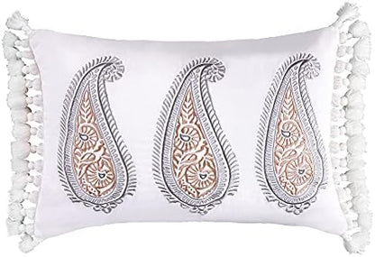  Levtex Home - Tamsin Grey - Decorative Pillow (12X24in.) - Embroidered Trellis - Grey And Off White
