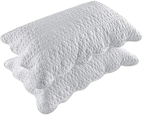  Pillow Shams Standard Size Set Of 2, Ultra Soft Breathable Quilted Embroidery Pillow Cases 20 X 26 Inches For Sleeping, Decorative Microfiber Bed Pillowcases Easy Care, White