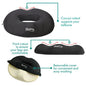  Donut Tailbone & Coccyx Seat Cushion | Pain Relief Pillow For Hemorrhoid, Prostate, Pregnancy, Post Natal, Post Surgery, Sciatica | 550g %100 Memory Foam Provides Luxury Comfort (Black)