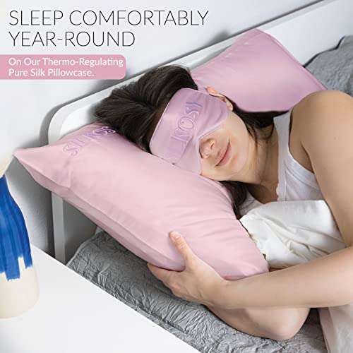  Mulberry Silk Pillowcase For Hair And Skin With Hidden Zipper, 22 Momme 100% Real Silk Pillow Case With Sleep Mask, Premium Grade 6A Silk Promotes Soft Skin, 900 Thread Count (Pink, Queen)
