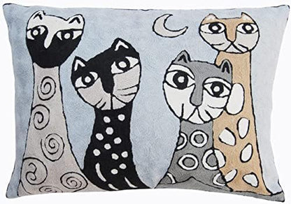  Kashmir Designs Cat Pillow Cover | Kitty Accent Pillow | Modern Cats Cushion | Colorful Cat Pillows | Cat Face On Pillow | Cat Lover Gift | Hand Embroidered Cushions | Wool Size - 18x18