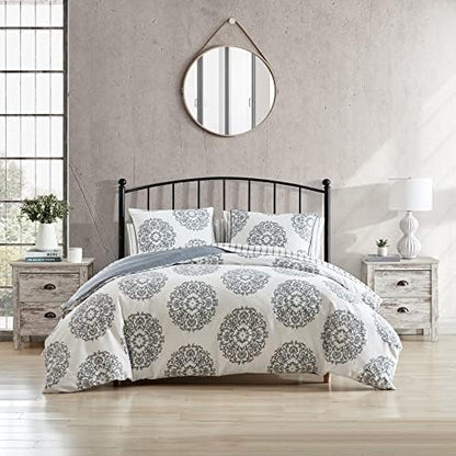  - King Duvet Cover Set, Reversible Cotton Sateen Bedding With Matching Shams, All Season Home Decor (Bristol Grey, King)