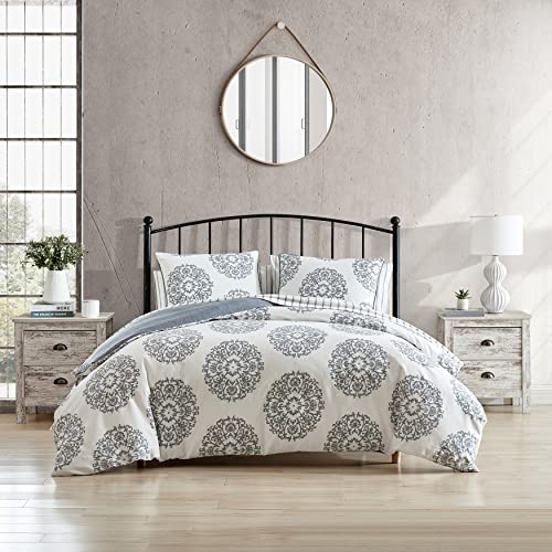  - King Duvet Cover Set, Reversible Cotton Sateen Bedding With Matching Shams, All Season Home Decor (Bristol Grey, King)