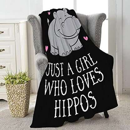  St A Girl Who Loves Hippos Soft Comfy Flannel Blanket Fluffy Queen Plush Throw Twin Cozy Outdoor Picnic Living Room Travel Couch Medium (60 In X 50 In)