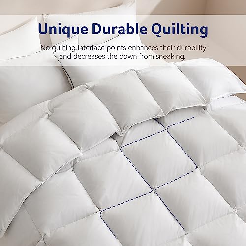  Saisier Feather Down Comforter King Size Ultra Soft Premium Down Duvet Insert, All Season Medium Warmth 106x90 Inches White Hotel Bedding Comforter Cotton-Poly Cover With 8 Corner Tabs(White,106x90)