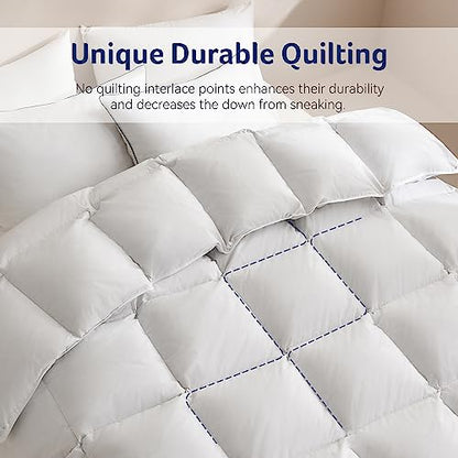  Saisier Feather Down Comforter King Size Ultra Soft Premium Down Duvet Insert, All Season Medium Warmth 106x90 Inches White Hotel Bedding Comforter Cotton-Poly Cover With 8 Corner Tabs(White,106x90)
