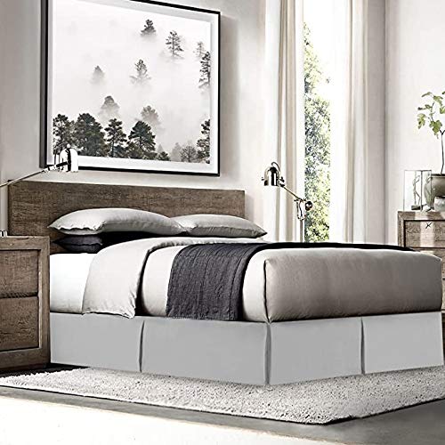  Hotel Luxury King Split Corner Bed Skirt 16 Inch Drop Solid Light Grey 100% Cotton Hotel Quality