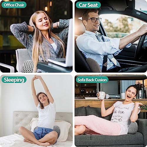  Mirizin Lumbar Support Pillow For Car And Office Chair, Memory Foam Back Support Pillow For Lower Back Pain Relief,4D Mesh Cover Ergonomic Back Cushion For Bed Sleeping,Airplanes,Couch Rest