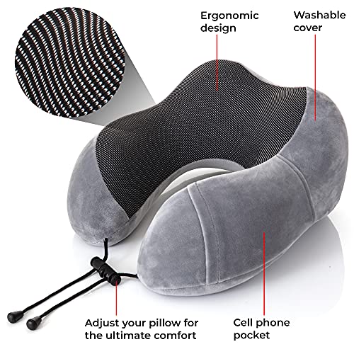 GENERIC MilZZZ Travel Neck Pillow-Comfortable And Lightweight 100% Memory Foam Travel Pillow-Airplane, Car And Home/Office Pillow-Machine Washable Cover-Includes Earplugs, Eye Mask And Travel Bag