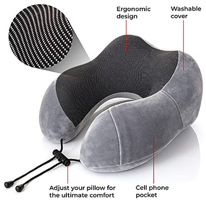 GENERIC MilZZZ Travel Neck Pillow-Comfortable And Lightweight 100% Memory Foam Travel Pillow-Airplane, Car And Home/Office Pillow-Machine Washable Cover-Includes Earplugs, Eye Mask And Travel Bag
