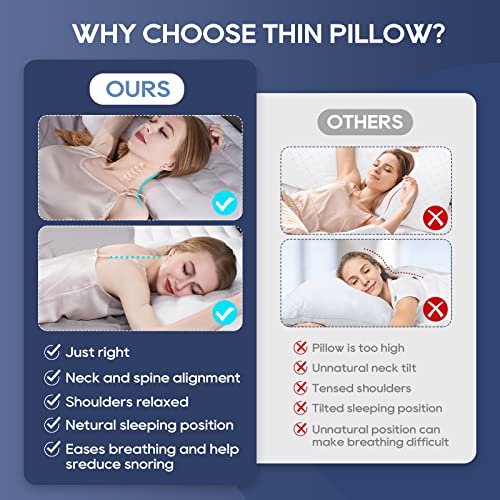  Stomach Sleeper Bed Pillows For Sleeping Queen Size, 2.5-Inch Height Ultra Thin Flat Slim Pillow For Stomach And Back Sleepers, Low Profile Pillow For Cervical Neck Alignment And Support, Cotton Cover