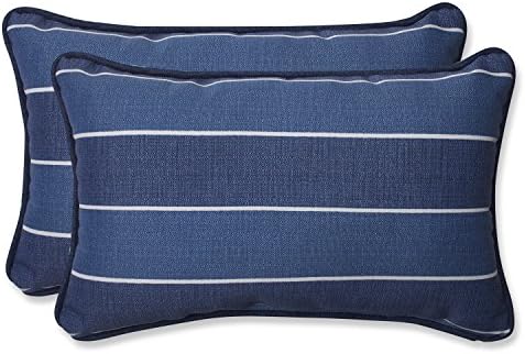  Pillow Perfect Stripe Outdoor Throw Accent Pillow, Plush Fill, Weather, And Fade Resistant, Small Lumbar - 11.5" X 18.5", Blue/Green Topanga, 2 Count