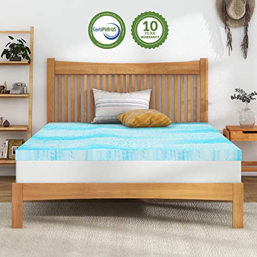  IULULU Twin 3 Inch Gel Memory Foam Mattress Topper Size, CertiPUR-US Certified, Blue