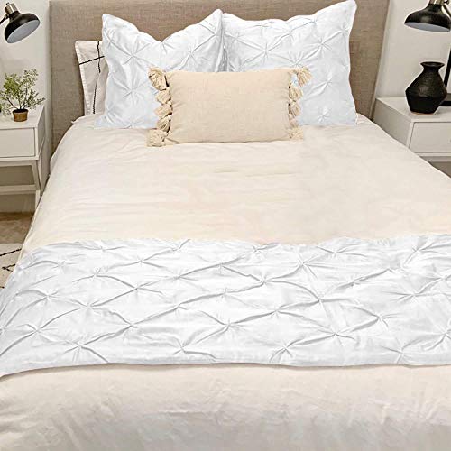  ABP COLLECTION Bed Runners - 100% Cotton 800 Thread Count Pinch Pleated Bed Runner - Luxury Pinch Pleated Bed Runner, Hotel Quality Modern Pinch Pleated Bed Runner Queen Size, White
