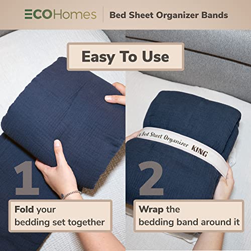  ECOHomes Bed Sheet Organizer And Storage Label Bands | Sheets Set Organizers For Linen Closet - Elastic Bedding Sheet Keepers Straps For Foldable Bedsheet, Pillow Case, Duvet (King 4PCs Pack | Cream)