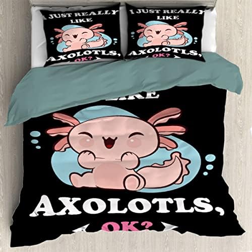  Ottoy Cute Axolotl Lightweight Comfortable 3 Pieces Duvet Cover Luxury Soft Bedding Quilt Set With Pillow Shams Full/Queen Size(No Comforter) 104"X90"