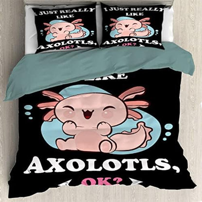  Ottoy Cute Axolotl Lightweight Comfortable 3 Pieces Duvet Cover Luxury Soft Bedding Quilt Set With Pillow Shams Full/Queen Size(No Comforter) 104"X90"