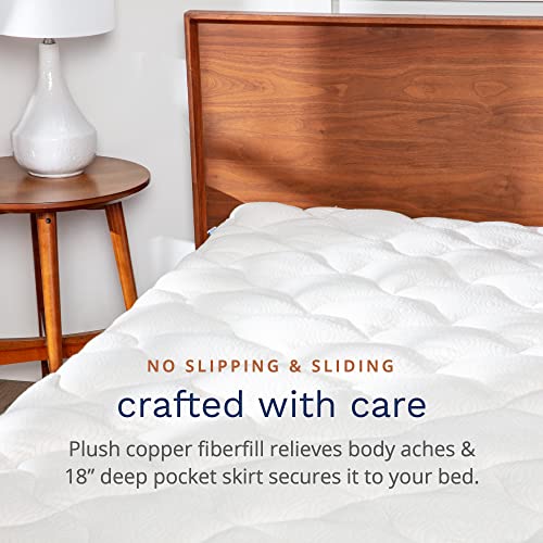  Copper Mattress Topper Pad Queen - Extra Plush Pillowtop - 18” Deep Pockets