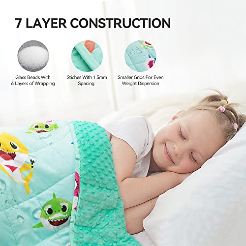  Insugar 3lbs Kids Weighted Blanket, Flannel Toddler Heavy Blankets Throws With Minky Dots For Calming Sleep, Shark Cartoon Pattern, Soft And Smooth Children Lap Blanket, 36” X 48”, Mint