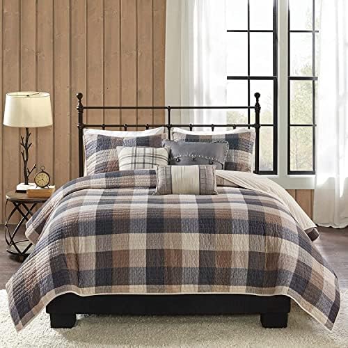 Reversible Quilt Cabin Lifestyle Plaid Design - All Season, Breathable Coverlet Bedspread Bedding Set, Matching Shams, Ridge Red King/Cal King(104"x92") 6 Piece