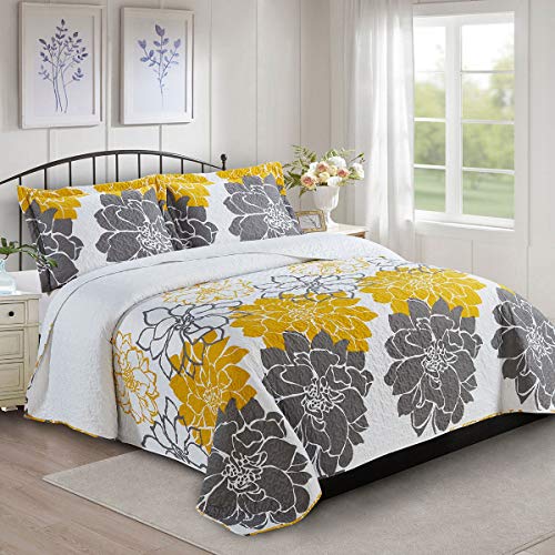  Royal Tradition Helena Grey Reversible Coverlets, King/California King Over-Sized 3pc Quilt Set (110-Inch Wide X 96-Inch Long) Lightweight Bedspread