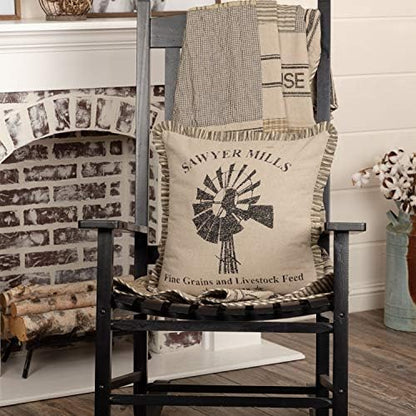  VHC Brands Sawyer Mill Text Chambray Cotton Farmhouse Appliqued Pillow 22x14 Filled Bedding Accessory, 1 Count (Pack Of 1), Family Charcoal