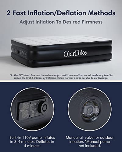  Inflatable Queen Air Mattress With Built In Pump,18"Elevated Durable Air Mattresses For Camping,Home&Guests,Fast&Easy Inflation/Deflation Airbed,Black Double Blow Up Bed,Travel Cushion,Indoor