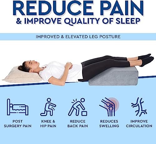  Leg Elevation Wedge Pillow - With Full Memory Foam Top, High-Density Leg Rest Elevating Foam Wedge - Relieves And Recovers Foot And Ankle Injury, Leg Pain, Hip, Knee Pain, Improves Blood Circulation
