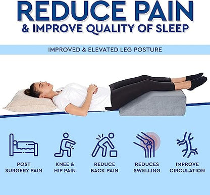  Leg Elevation Wedge Pillow - With Full Memory Foam Top, High-Density Leg Rest Elevating Foam Wedge - Relieves And Recovers Foot And Ankle Injury, Leg Pain, Hip, Knee Pain, Improves Blood Circulation