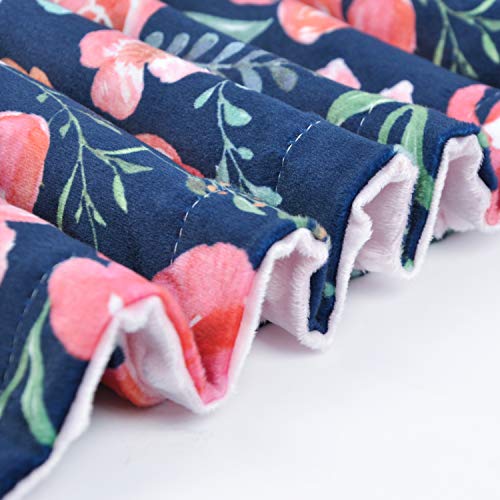  Baby Blanket For Girls Super Soft Double Layer Minky With Dotted Backing, Elegant Receiving Blanket With Pink Floral Multicolor Printed Blanket 30 X 40 Inch(75x100cm), Navy Blue
