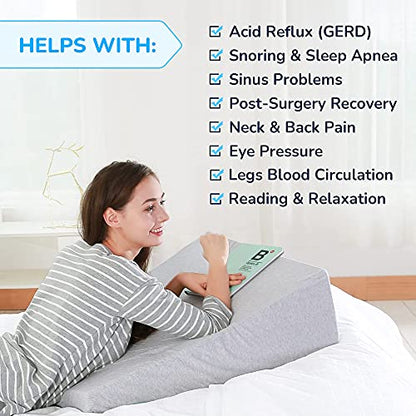  RECCI Bed Wedge Pillow With Memory Foam Top, Back Wedge Pillow For Bed, Wedge Pillow For Sleeping And Acid Reflux, Anti Snoring, Gerd Pillow, Reading Pillow Bed Wedge With Removable Cover (8.5-Inch)