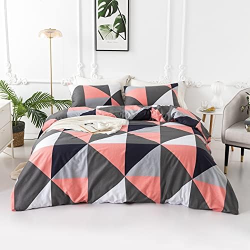  YuHeGuoJi Brown Plaid Duvet Cover Queen 100% Cotton White Gingham Duvet Cover 3 Pcs Set 1 Geometric Checkered Duvet Cover With Zipper Ties 2 Pillowcases Neutral Modern Gingham Grid Bedding Set Soft