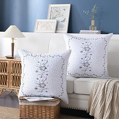  MarCielo 2 Pack Throw Pillow Covers Euro Sham Covers Pillow Shams Pillow Cover Embroidery (Standard, White/Lavender)