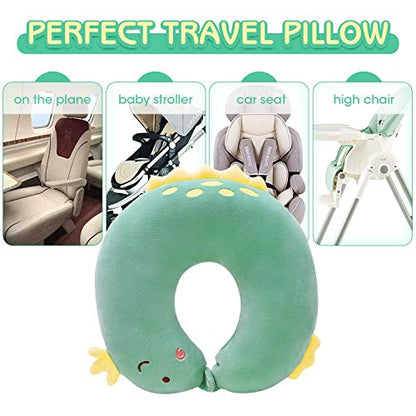  H HOMEWINS Travel Pillow For Kids Toddlers - Soft Neck Head Chin Support Pillow,Cute Animal In Any Sitting Position For Airplane,Car,Train,Machine Washable,Children Gifts (Green Dinosaur)