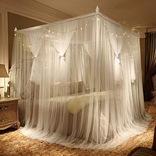  JQWUPUP Romantic Bed Canopy Curtains, Bed Canopy For Girls Kids Adult, Bedding Décor (Queen, White)