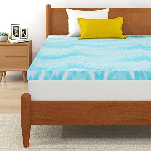  IULULU Mattress Topper, 2 Inch Gel Memory Foam Mattress Topper For Full Size Bed, Blue