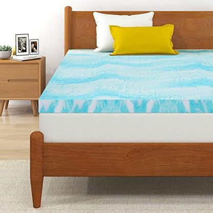  IULULU Mattress Topper, 2 Inch Gel Memory Foam Mattress Topper For Full Size Bed, Blue