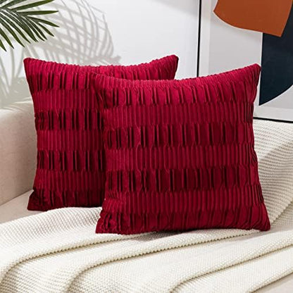  ETASOP 2Pack White Velvet Pillow Covers With Wave Striped Decorative, Luxury Soft Cushion Cases For Farmhouse Couch Sofa Living Room,18x18 Inches