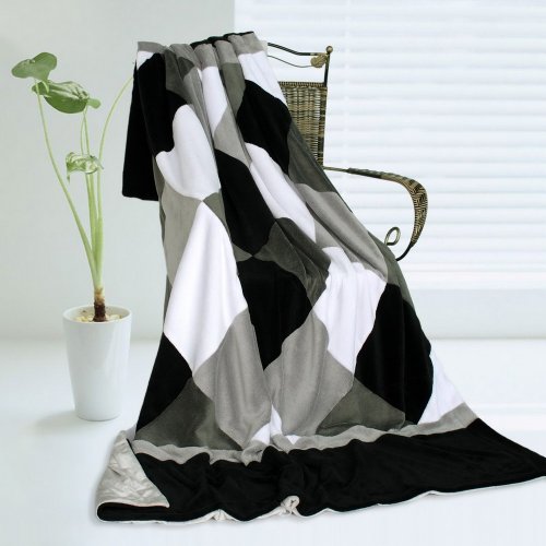  Onitiva - [Plaids - Black/Gray/White] Soft Coral Fleece Patchwork Throw Blanket (59 By 78.7 Inches)