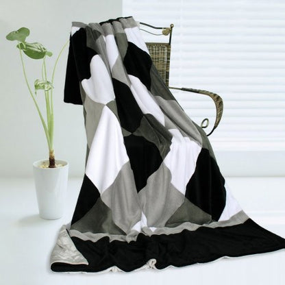  Onitiva - [Plaids - Black/Gray/White] Soft Coral Fleece Patchwork Throw Blanket (59 By 78.7 Inches)