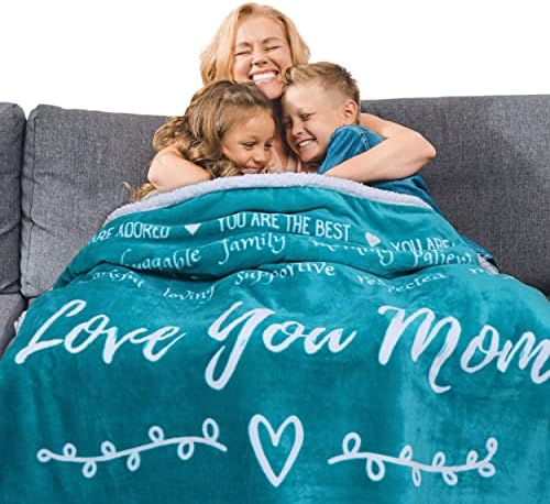  Mothers Day Gifts For Mom Blanket From Daughter Or Son, Thoughtful, Unique Mom Blanket Filled With Sentimental Meaningful Words To Say Love You Mom 60x50 Inches (Grey, Sherpa)