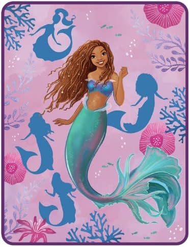  Franco Disney Princess Ariel The Little Mermaid Live Action Movie Kids Bedding Super Soft Plush Micro Raschel Throw, 46 In X 60 In, (Official Licensed Product)