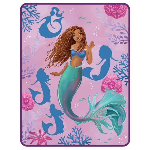  Franco Disney Princess Ariel The Little Mermaid Live Action Movie Kids Bedding Super Soft Plush Micro Raschel Throw, 46 In X 60 In, (Official Licensed Product)